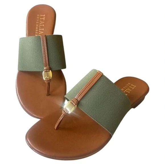Italian Shoemakers Green and Brown Sandals with Minimalist Design - Picture 2 of 6